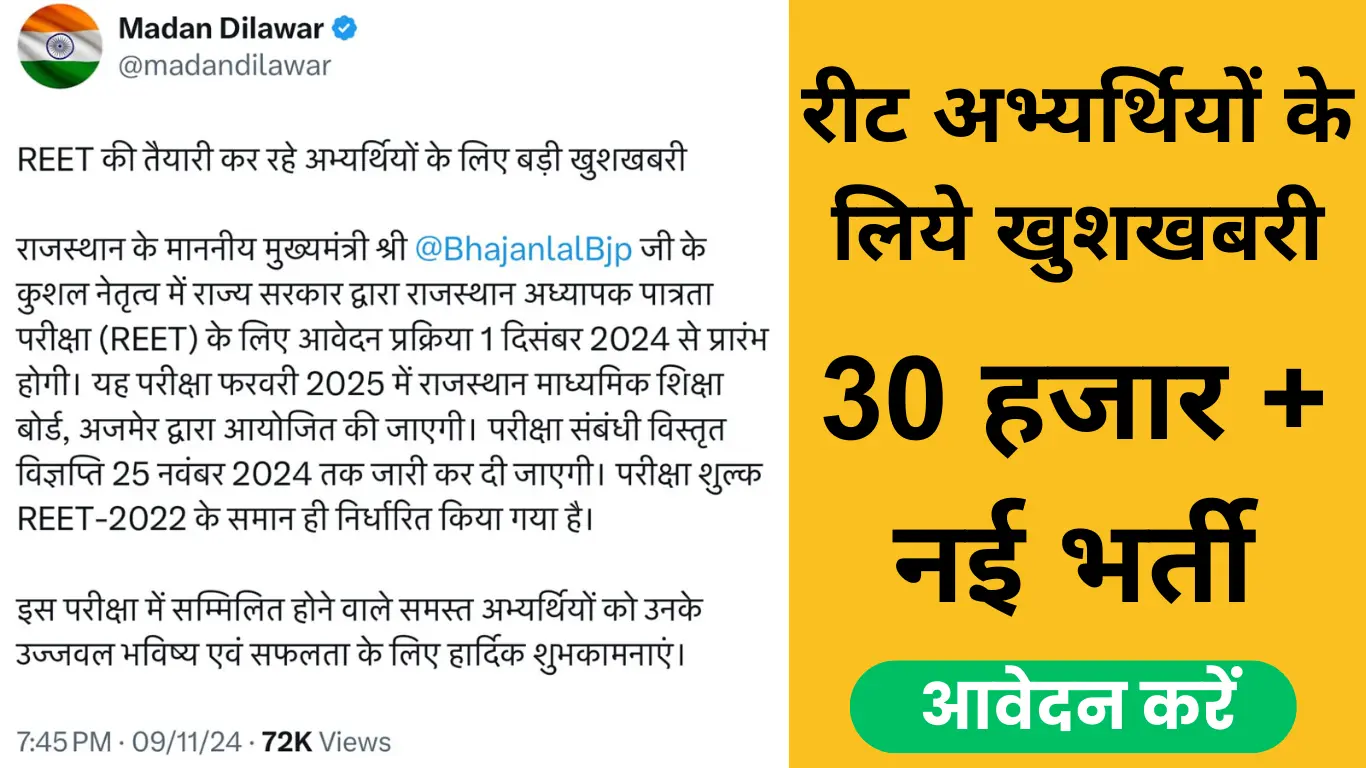 Rajasthan REET Vacancy 2024: राजस्थान में रीट के लिए 30 हजार पदों पर भर्ती नोटिफिकेशन